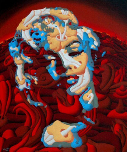 Red Planet with Golden Flowers Transformed into a Portrait of Marilyn Monroe